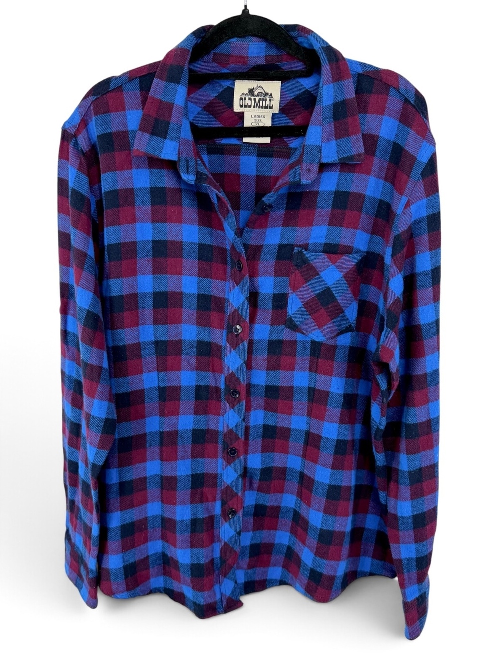 Old Mill XL Blue Burgundy Buffalo Plaid Cotton Flannel
